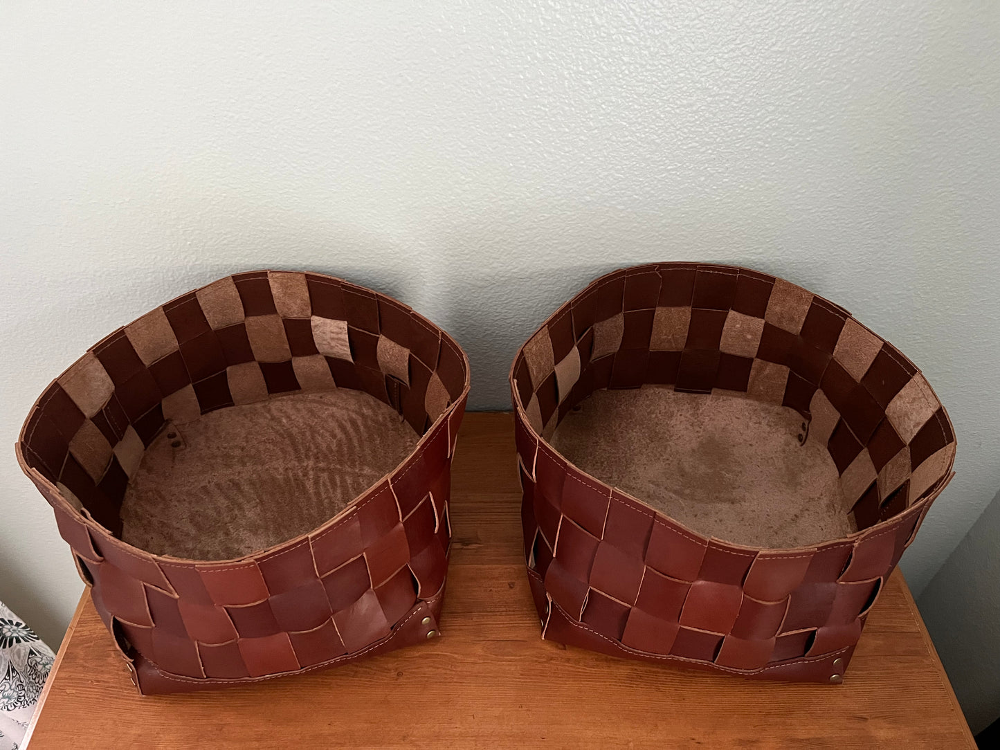 Leather Storage Bin | Woven Leather Bin | Storage Basket | Decorative Storage Container