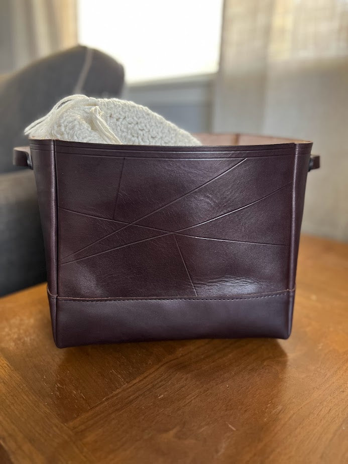 Dark Brown Leather Storage Bin | Decorative Leather Storage Bin