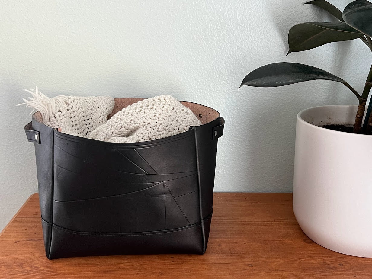 Decorative Leather Storage Bin | Large Leather Storage Bin