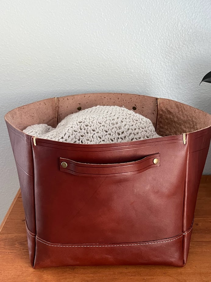 Large Leather Storage Bin | Decorative Leather Storage Bin