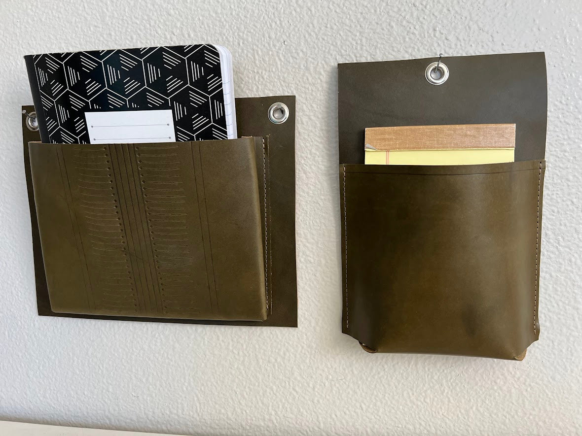 Leather Office Organizer | Leather Desk Set | Hanging Wall Pockets | Green Leather Wall Pockets | Home Gift