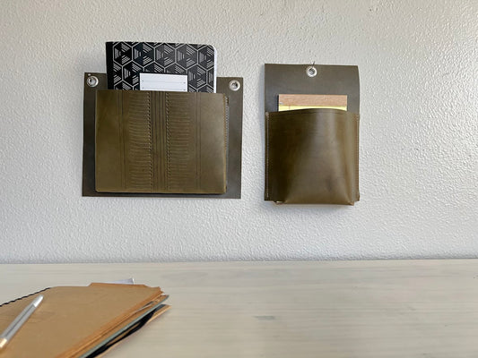 Leather Office Organizer | Leather Desk Set | Hanging Wall Pockets | Green Leather Wall Pockets | Home Gift