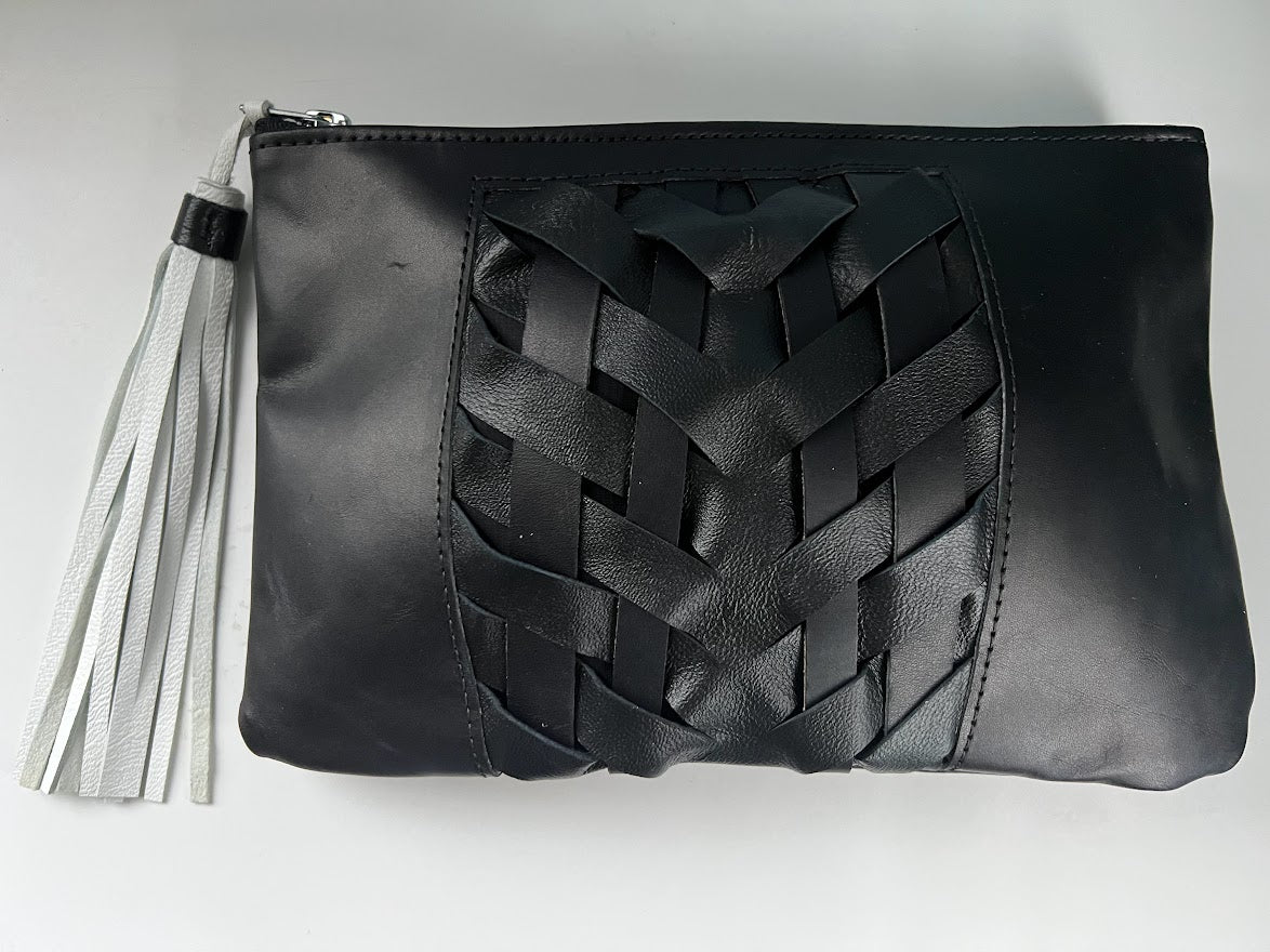 Woven Leather Clutch | Black Tasseled Clutch | Date Night Bag