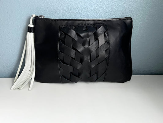 Woven Leather Clutch | Black Tasseled Clutch | Date Night Bag
