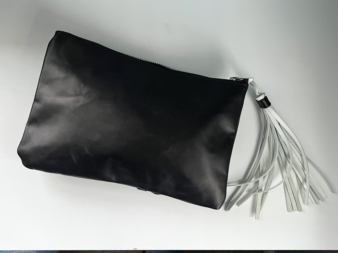 Woven Leather Clutch | Black Tasseled Clutch | Date Night Bag