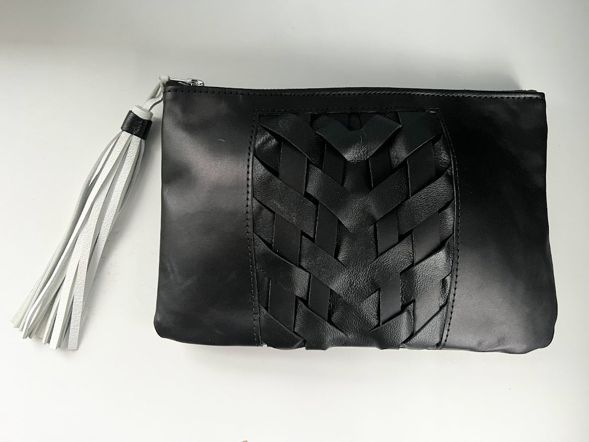 Woven Leather Clutch | Black Tasseled Clutch | Date Night Bag