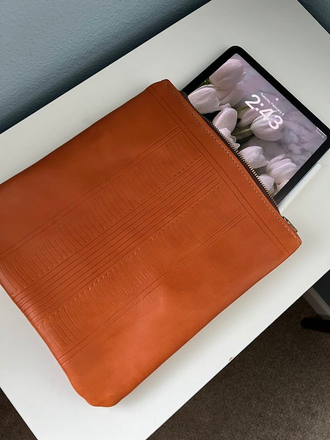 Hand Tooled Leather iPad Tablet Case | Leather iPad Tablet Pouch | Leather iPad Bag with pocket