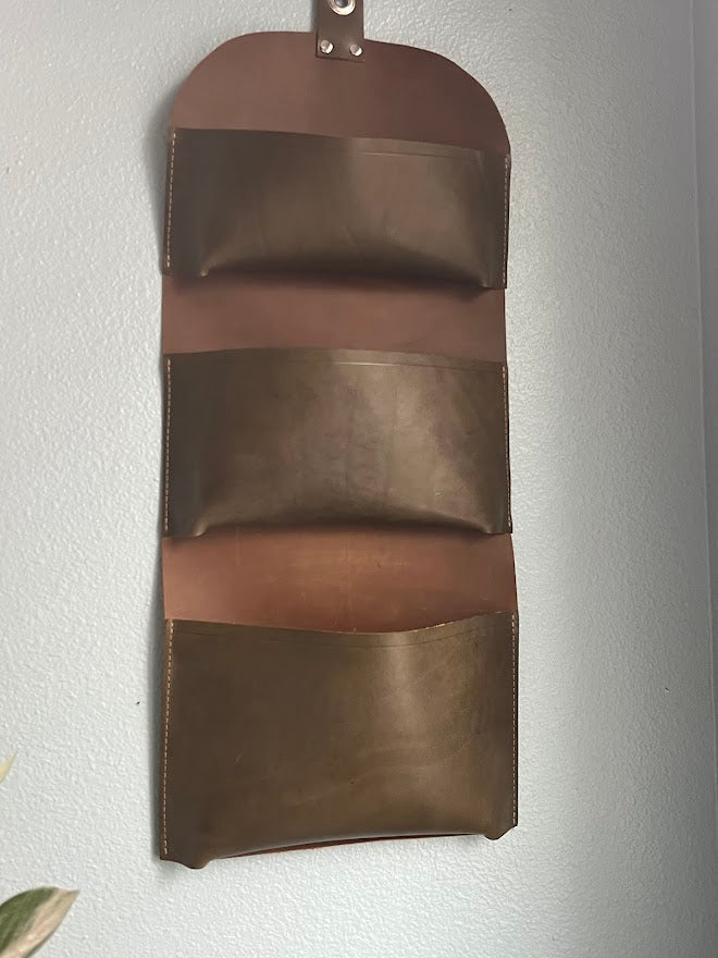 Tri-Pocket Leather Wall Organizer | Hanging Storage | Leather Wall Pockets