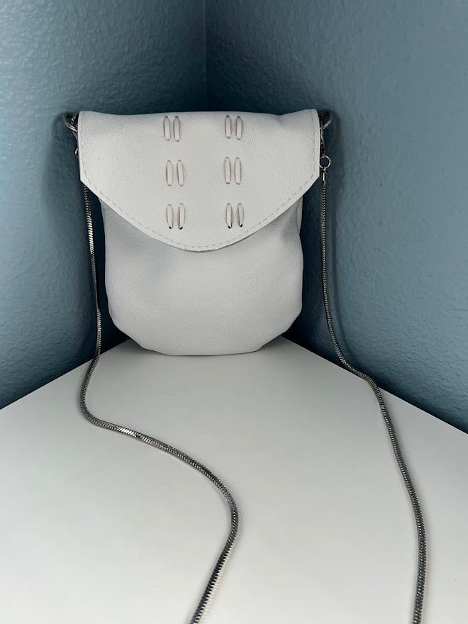 White Leather Purse | Mini Leather Crossbody Bag | Small Pouch Purse | Unique Crossbody Bag