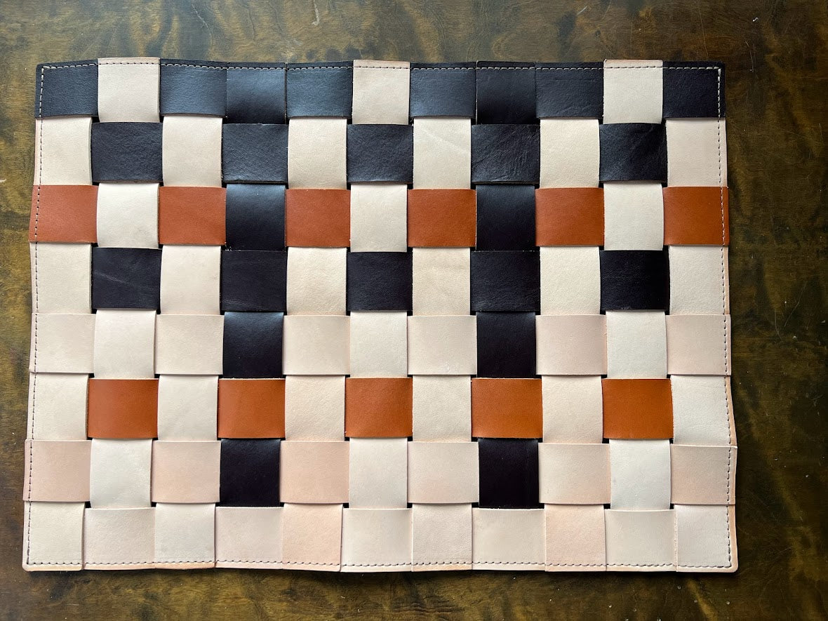 Color Block Leather Placemats, Woven Leather Table Mat, Leather Trivet, MCM Home Decor