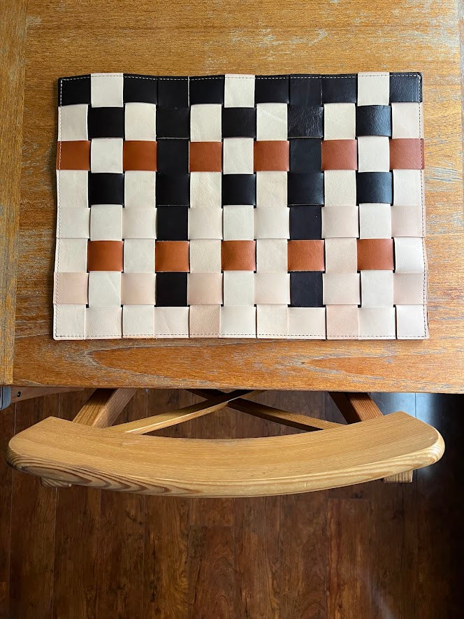 Color Block Leather Placemats, Woven Leather Table Mat, Leather Trivet, MCM Home Decor