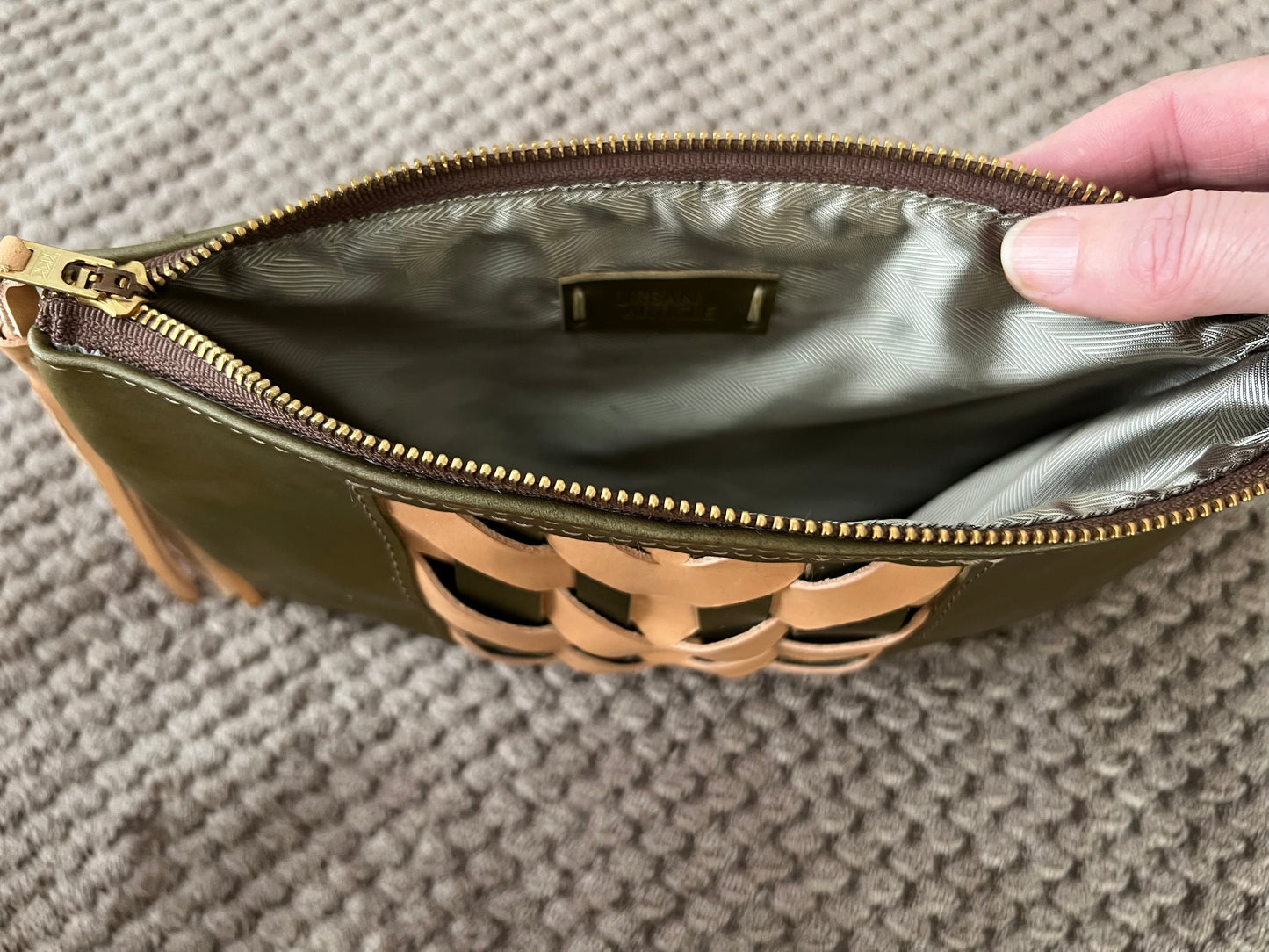 Woven Leather Clutch | Tasseled Green Leather Clutch | Oiled Leather Clutch