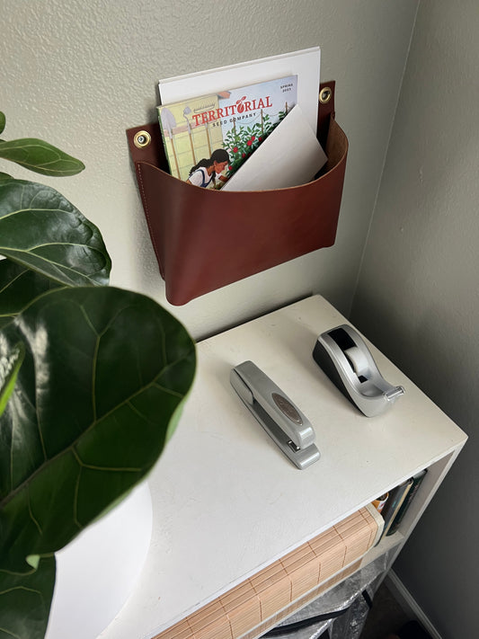 Extra Large Leather Wall Pocket | Office Entry Storage | Hanging Storage