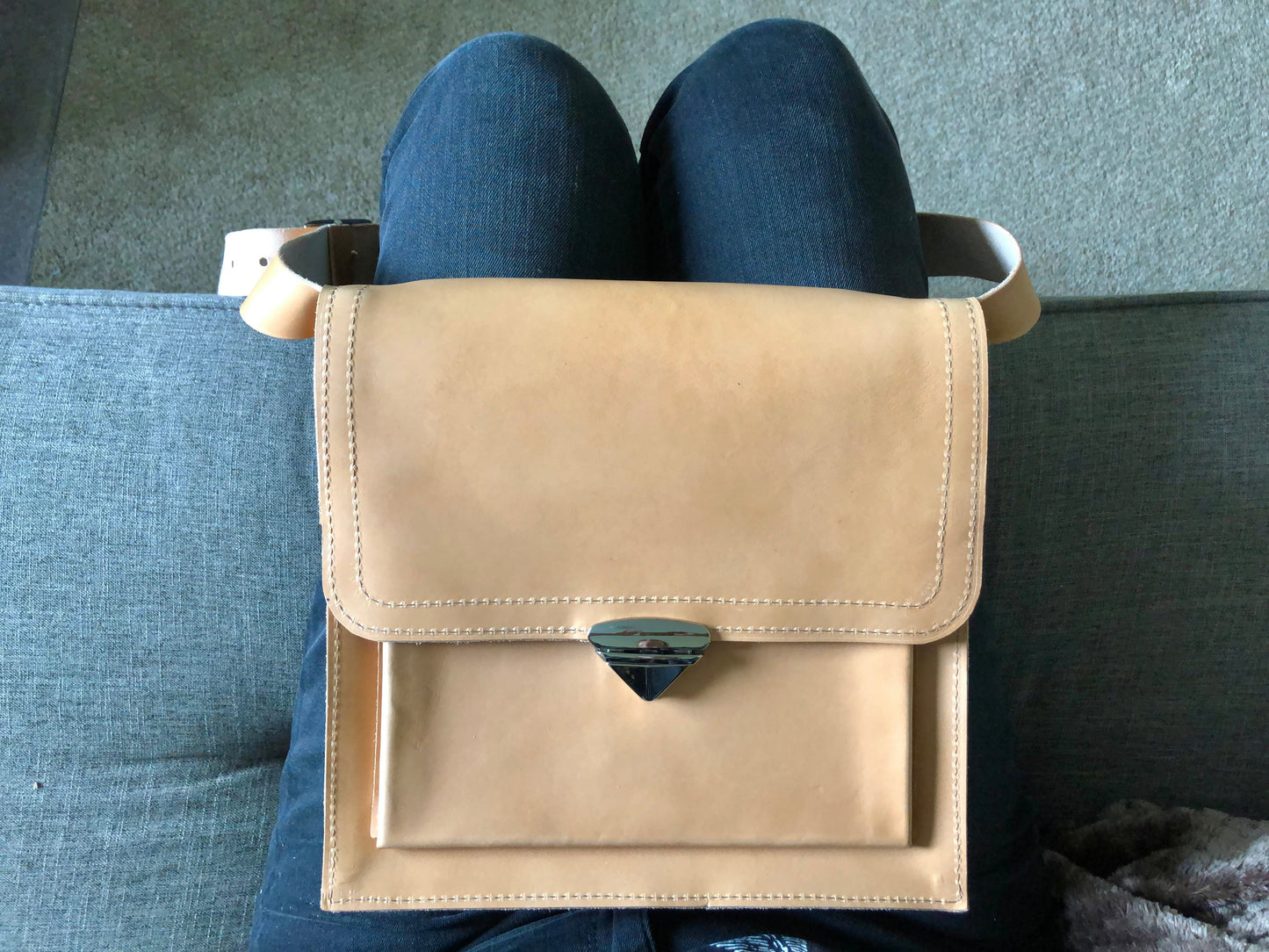Nude Leather Crossbody | Full Grain Leather Bag | Handcrafted Leather Crossbody Bag