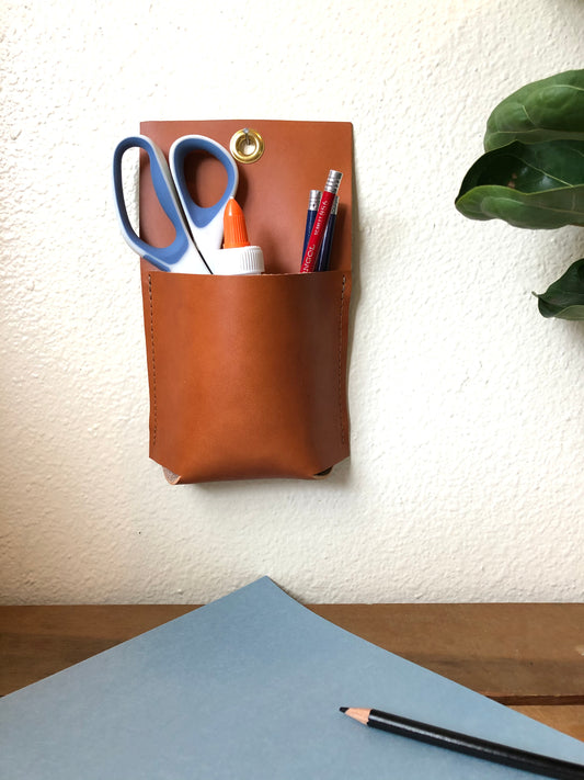 Leather Wall Caddy | Hanging Wall Pocket | Pencil Holder