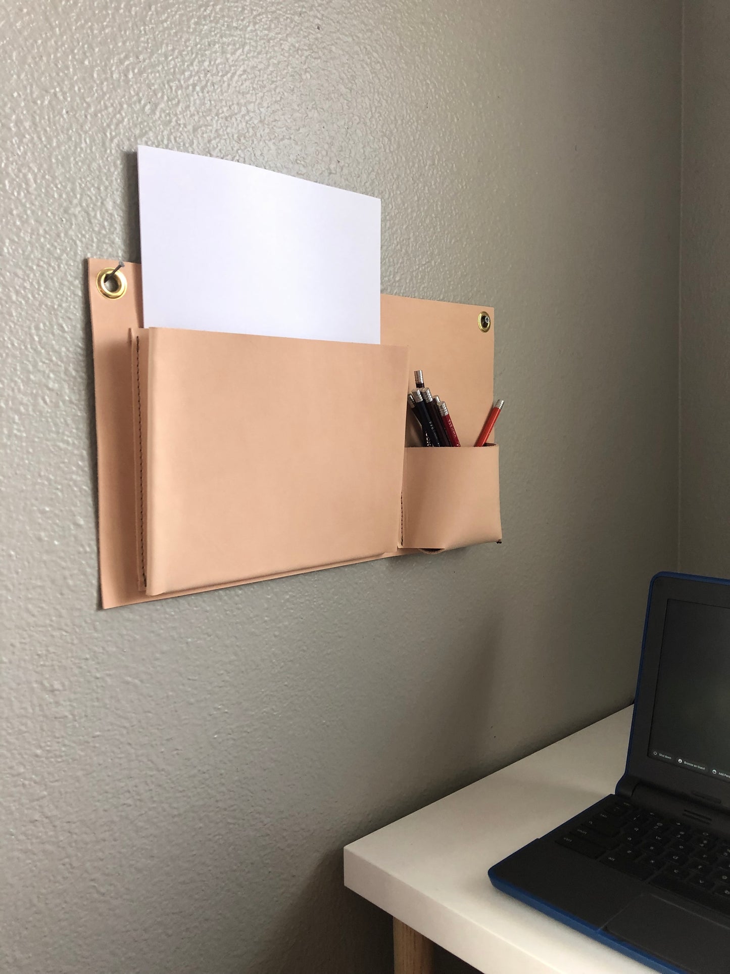 Leather Desk Organizer | Hanging Catchall | Office Decor | Small Space Solution | Leather Gift