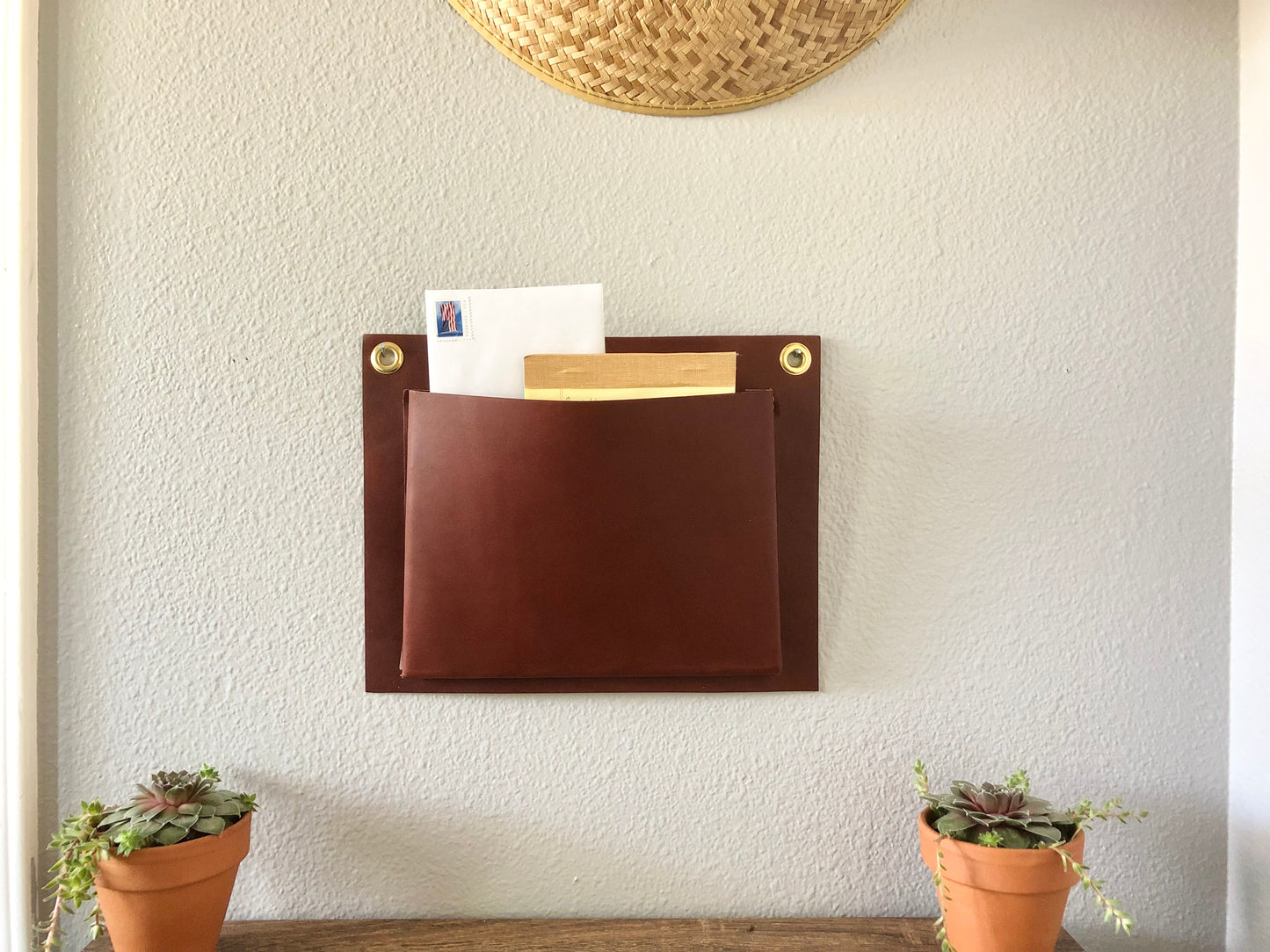 Handcrafted Horizontal Leather Wall Pockets | Leather Wall Organizer | Hanging Mail Organizer