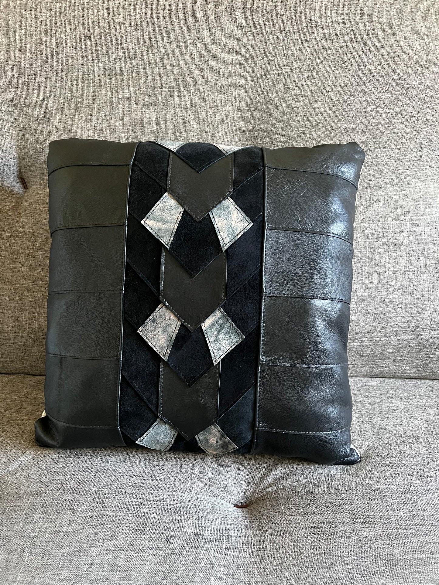 Leather Pillow Cover | Pieced Leather Pillow | Art Throw Pillow | Pillow Cover