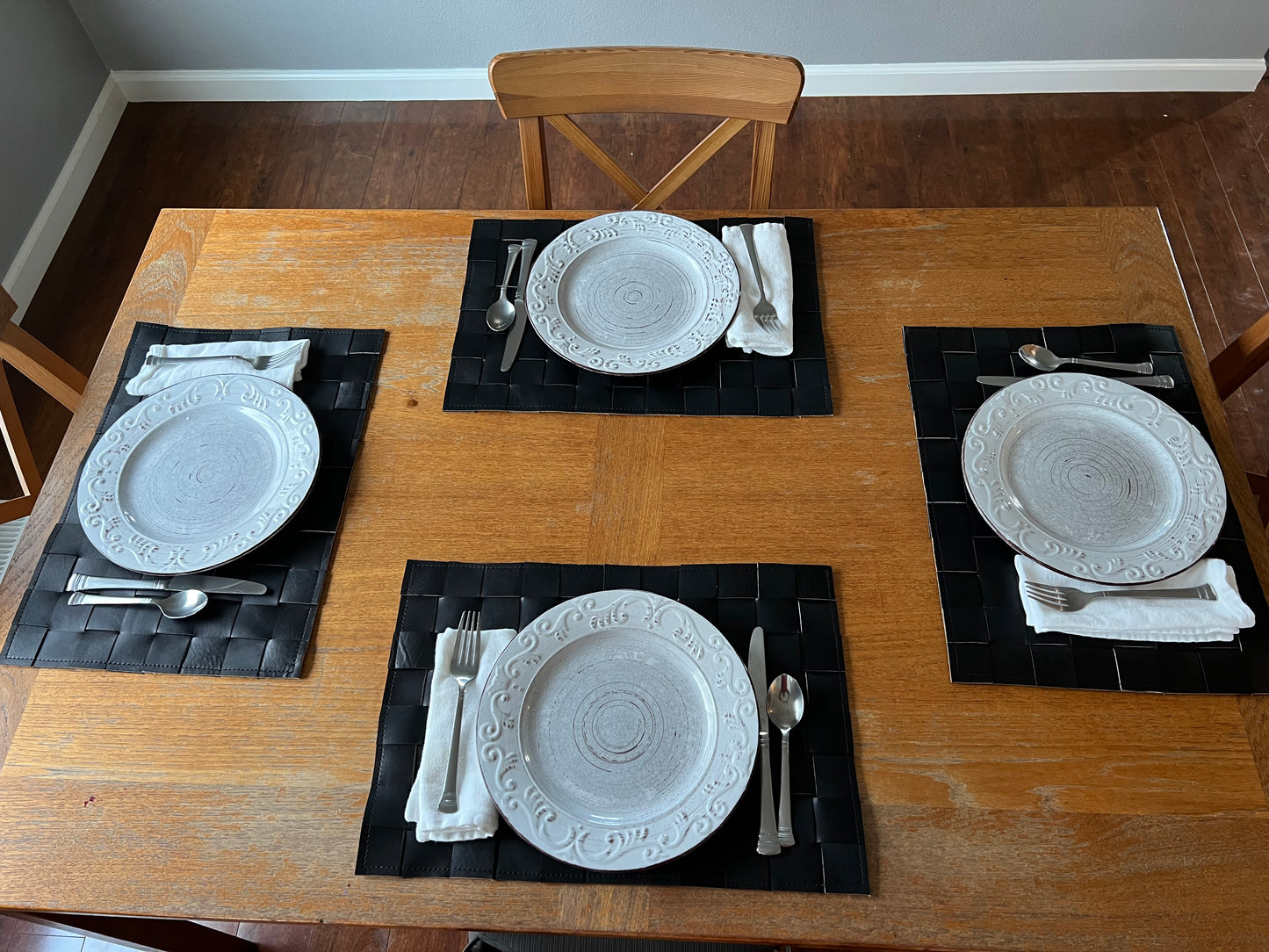 Hand Woven Leather Placemats | Modern Table Setting | Leather Trivet | Leather Table Runner