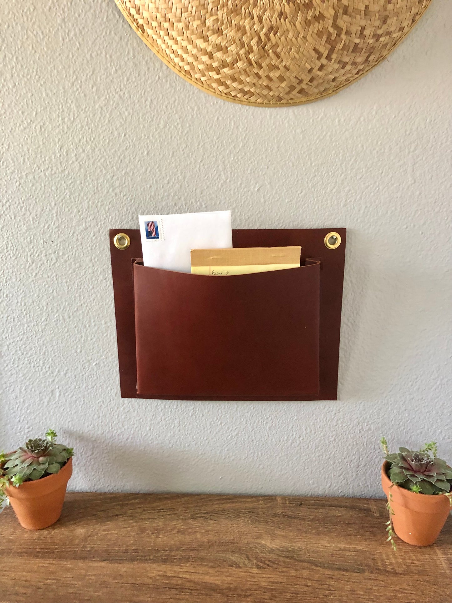 Handcrafted Horizontal Leather Wall Pockets | Leather Wall Organizer | Hanging Mail Organizer