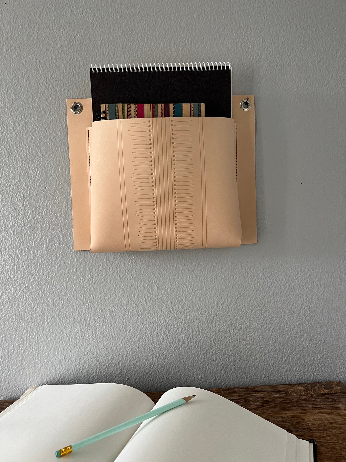 Extra Large Patterned Leather Wall Pocket | Hanging Leather Organizer | Mail Organizer | Leather Home Gift