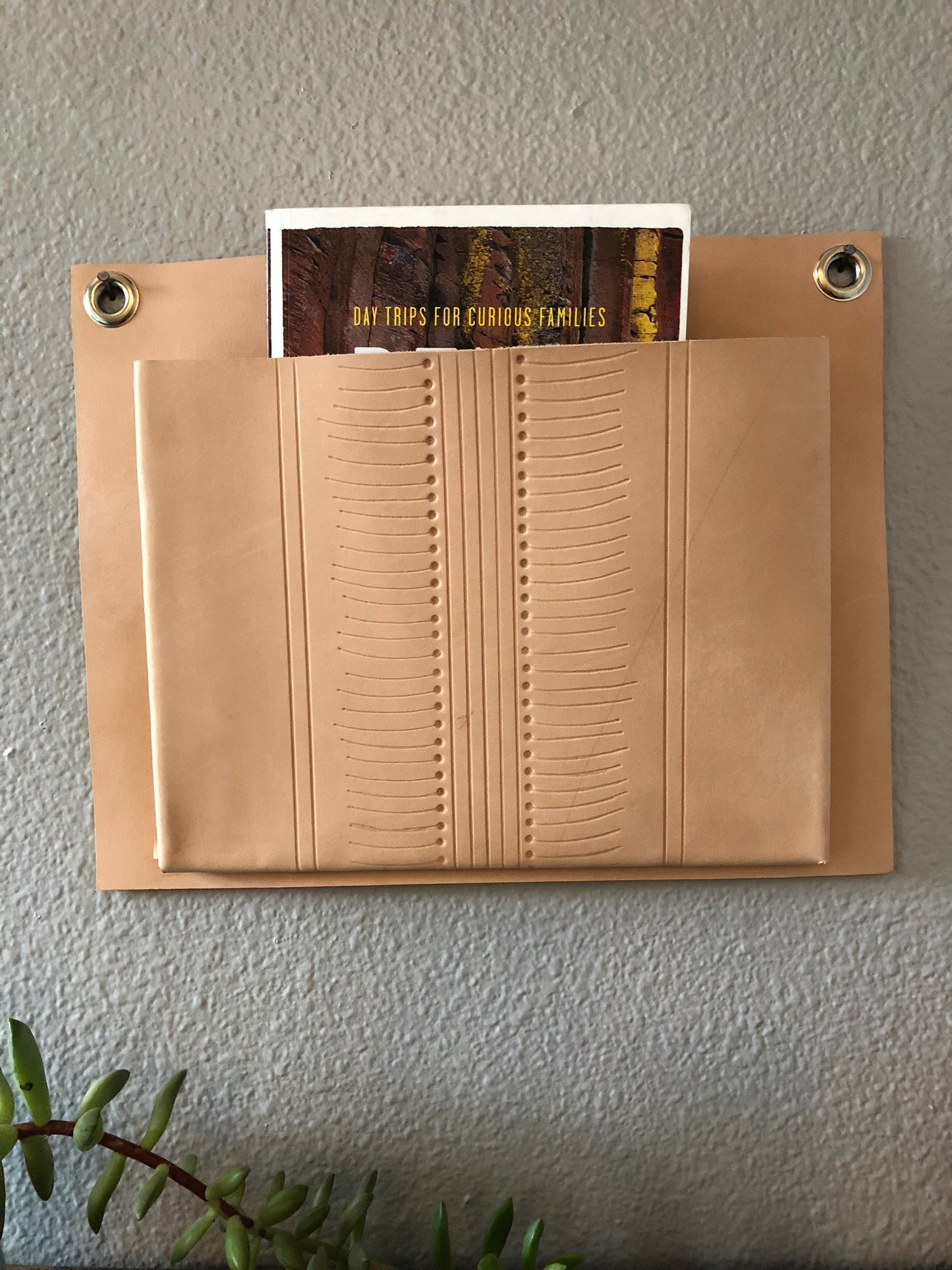 Patterned Leather Wall Pocket | Nude Leather Wall Organizer