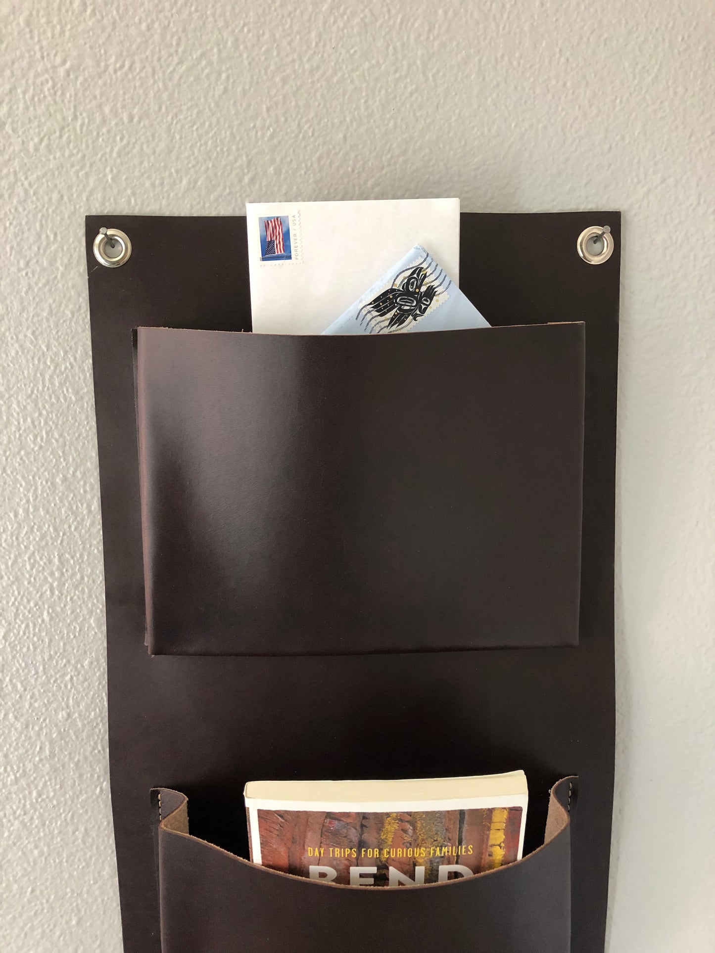 Leather Wall Organizer | Hanging Storage Pockets | Vertical Organizer for Scarves, Mail, or Shoes