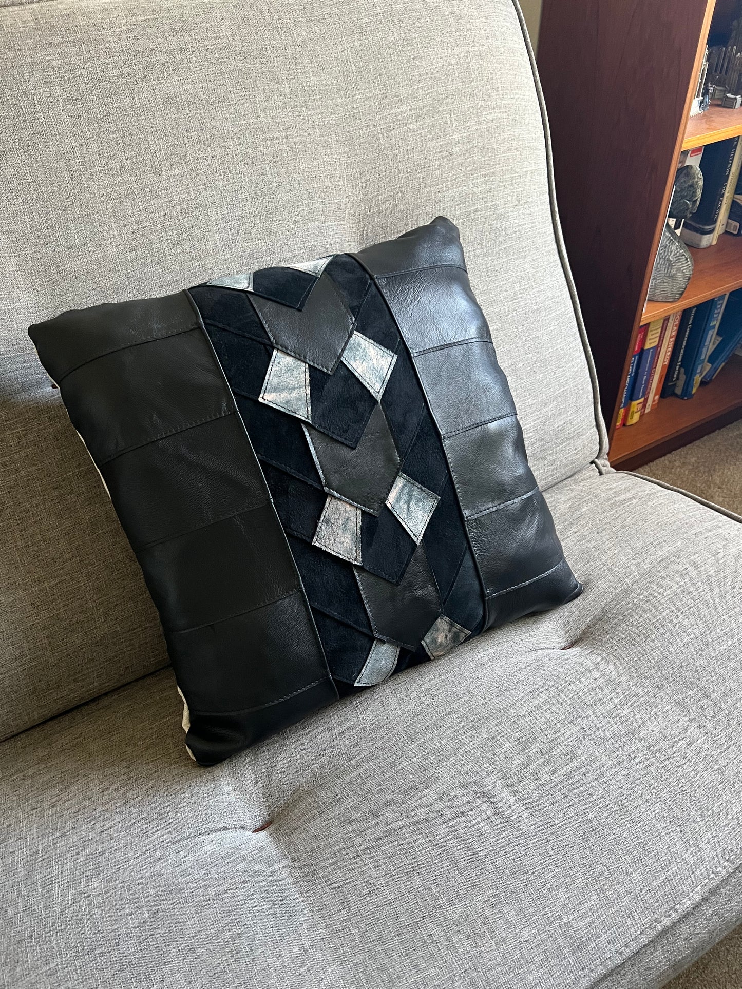 Leather Pillow Cover | Pieced Leather Pillow | Art Throw Pillow | Pillow Cover