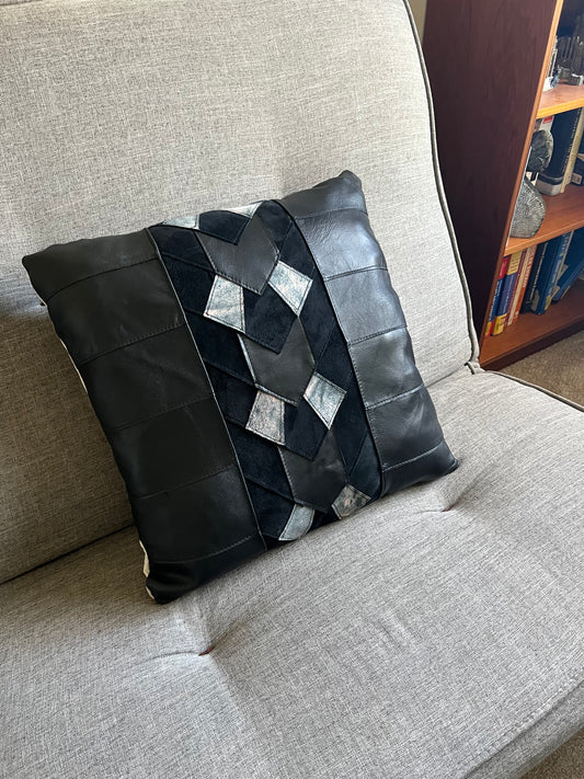 Leather Pillow Cover | Pieced Leather Pillow | Art Throw Pillow | Pillow Cover