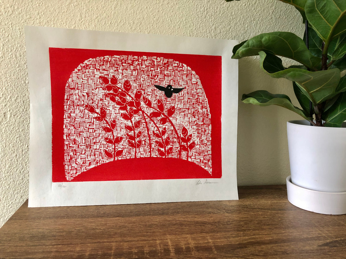 Nature Art Print | Original Lino Print | Black Bird Print | Home & Living | Block Print | Wall Art