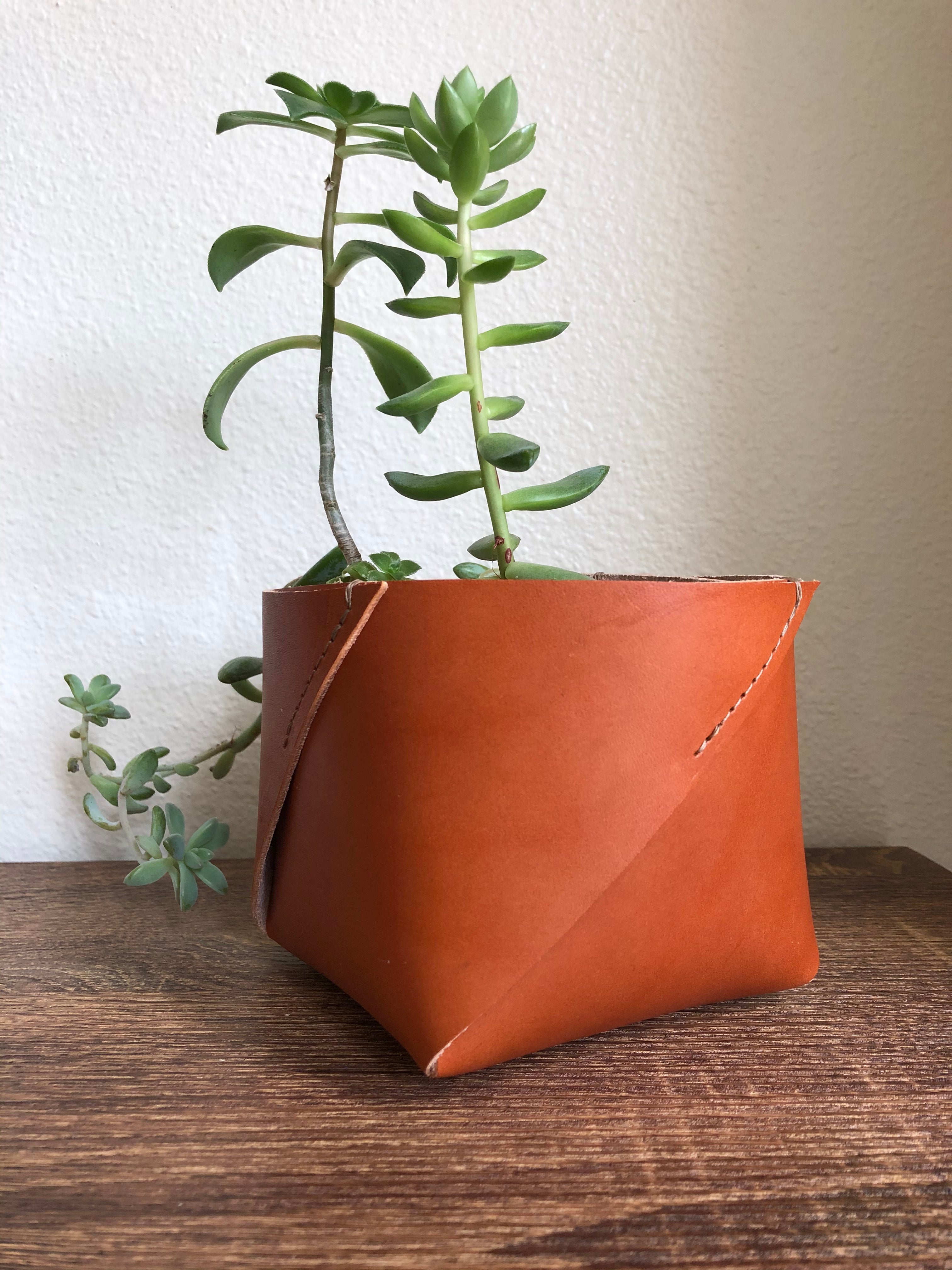 leather plant pot Leather Planter | Leather Storage Container | Small Leather Box