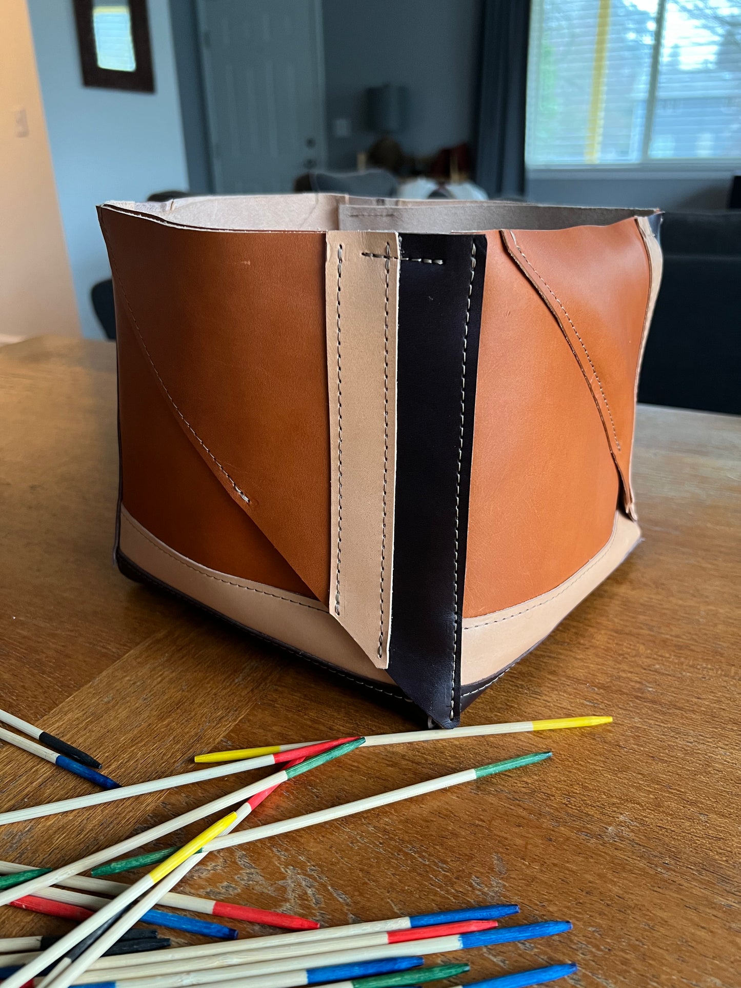 Leather Bin | Leather Basket | Tri-Color Leather Storage Bin | Home Decor Storage