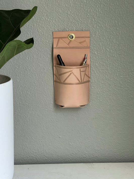 Painted Leather Wall Pocket | Pen and Pencil Storage | Hanging Storage