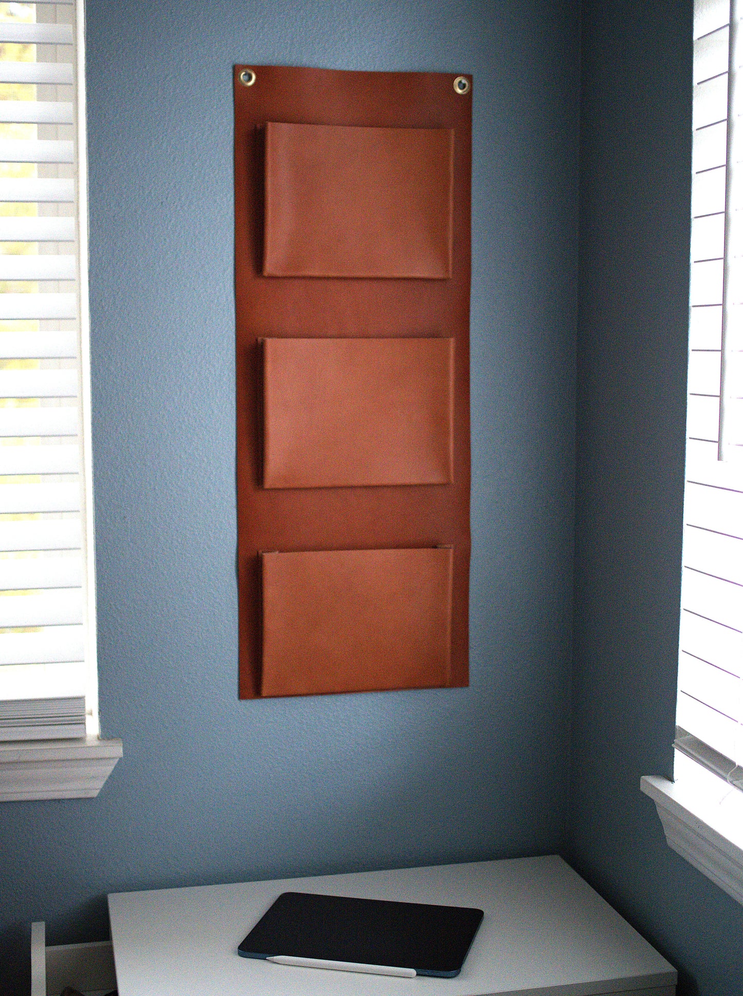 Leather Wall Organizer | Hanging Storage Pockets | Vertical Organizer for Scarves, Mail, or Shoes