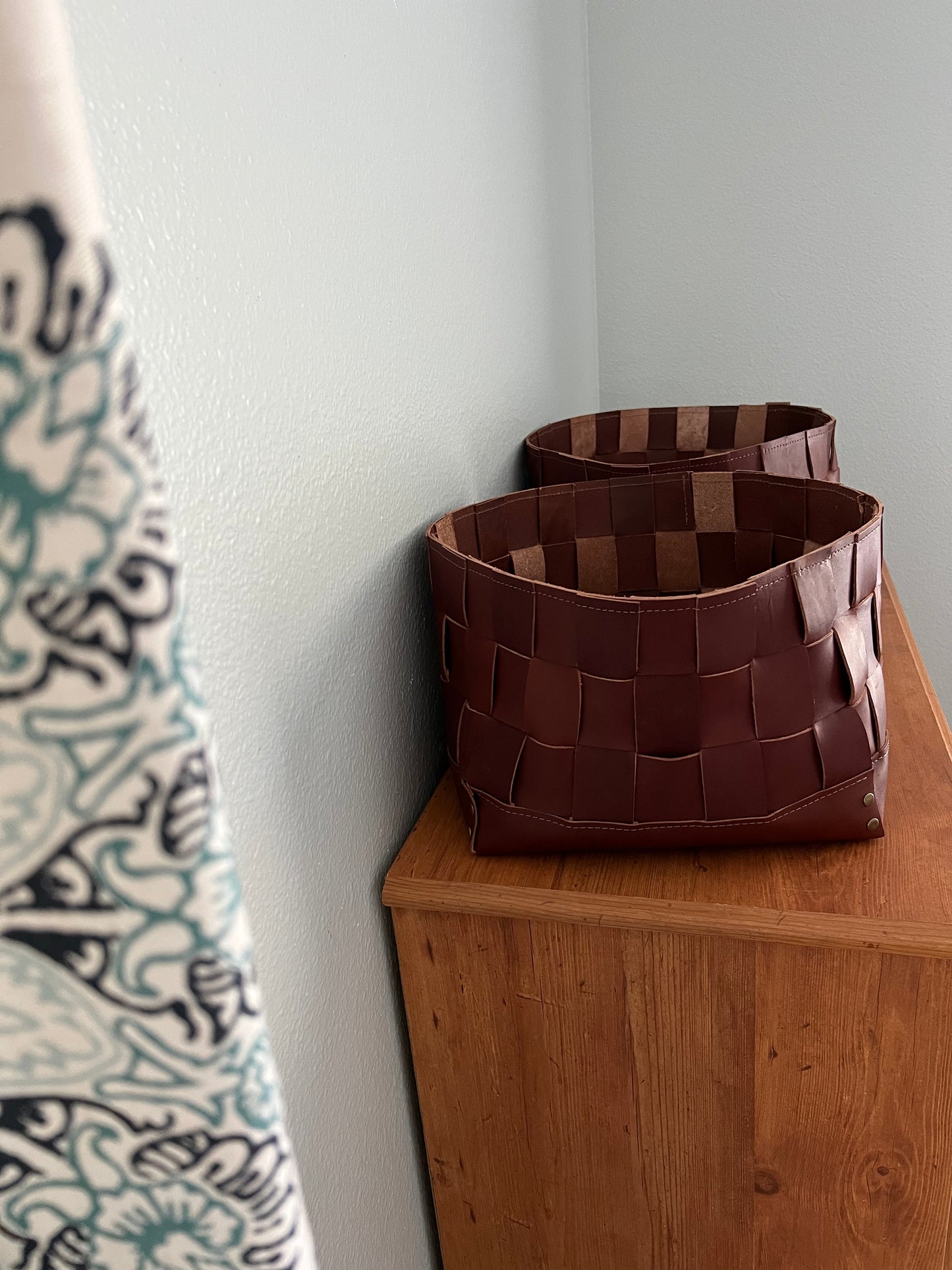 Leather Storage Bin | Woven Leather Bin | Storage Basket | Decorative Storage Container