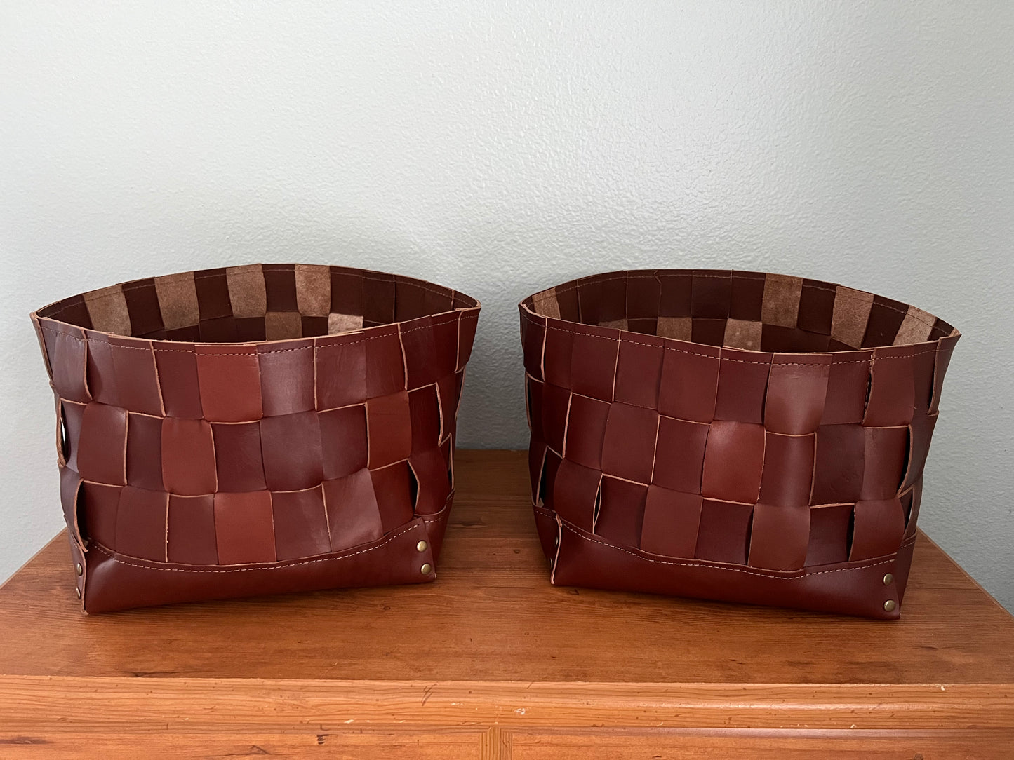 Leather Storage Bin | Woven Leather Bin | Storage Basket | Decorative Storage Container