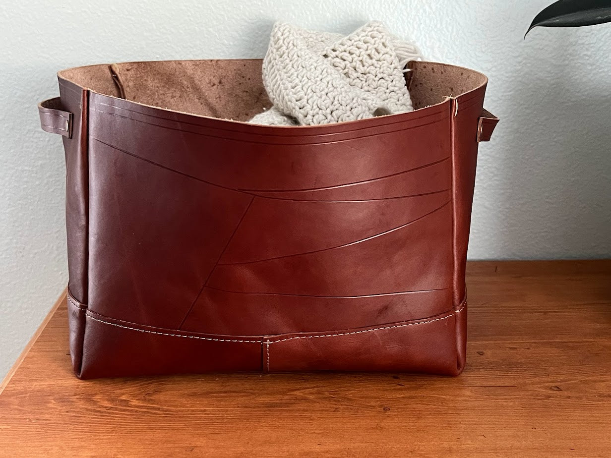 Large Leather Storage Bin | Decorative Leather Storage Bin