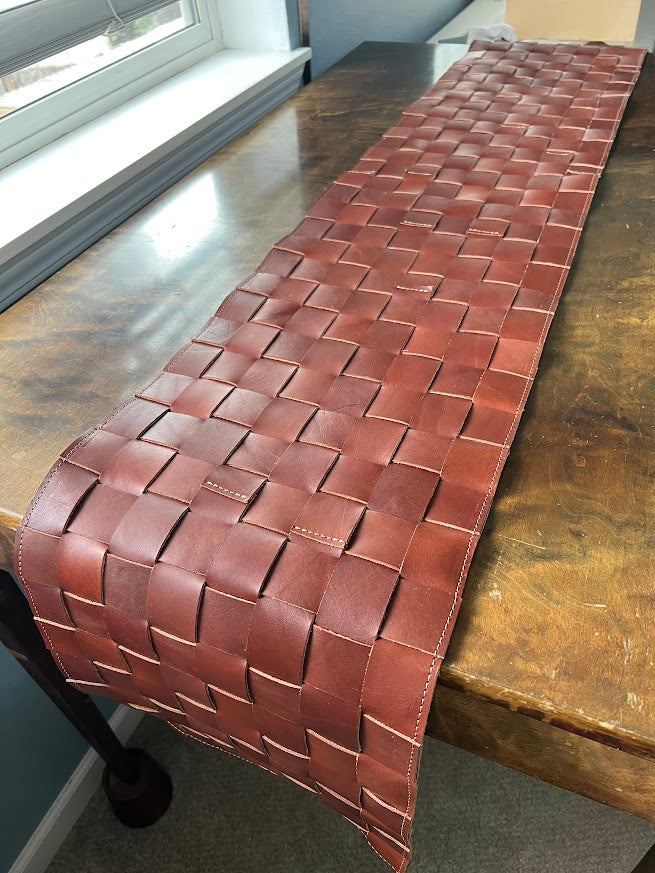 Hand Woven Leather Table Runner | Modern Table Setting | Leather Trivet