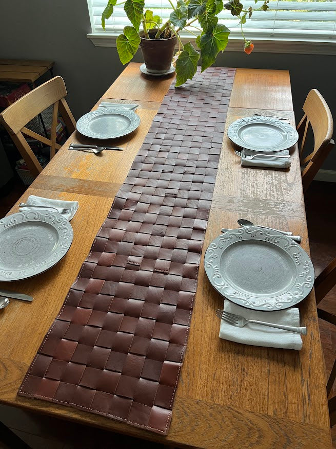 Hand Woven Leather Table Runner | Modern Table Setting | Leather Trivet
