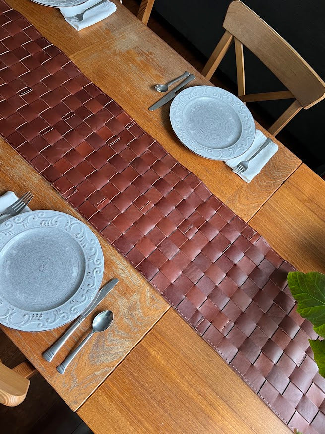 Hand Woven Leather Table Runner | Modern Table Setting | Leather Trivet
