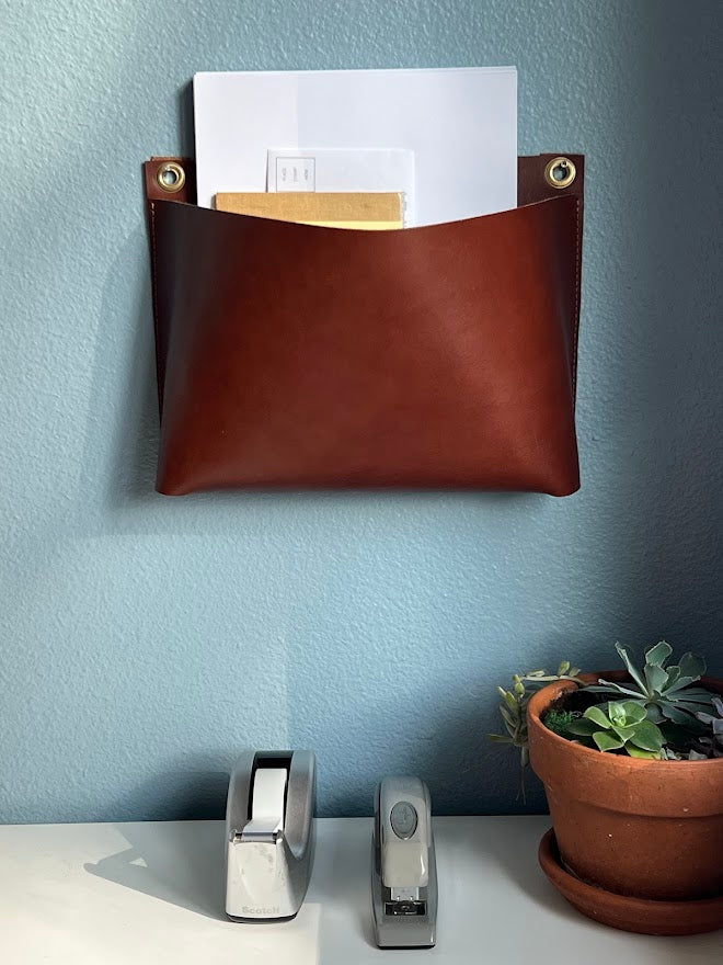 Extra Large Leather Wall Pocket | Office Entry Storage | Hanging Storage