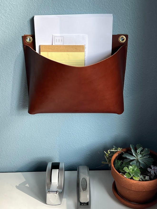 Extra Large Leather Wall Pocket | Office Entry Storage | Hanging Storage