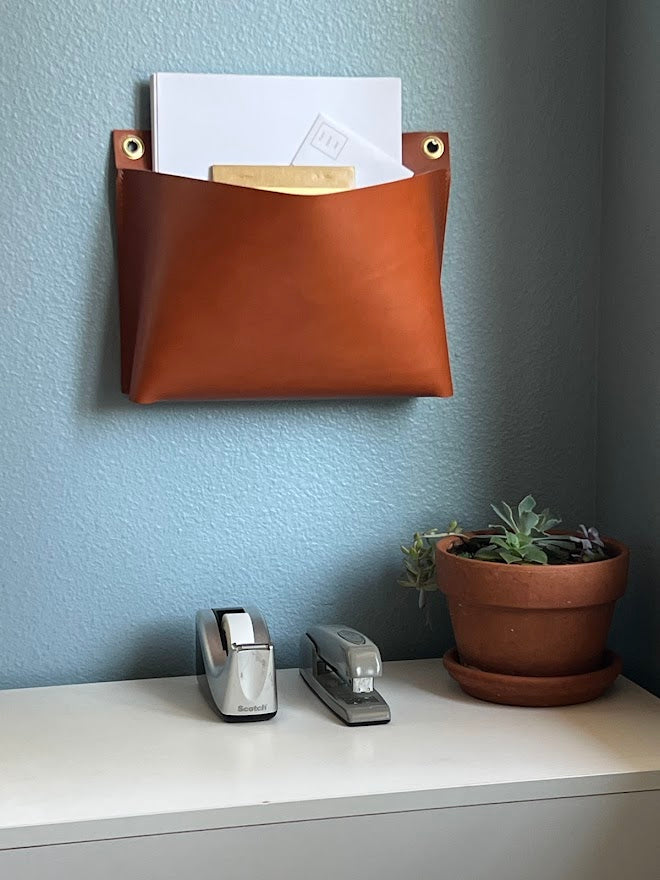 Extra Large Leather Wall Pocket | Office Entry Storage | Hanging Storage