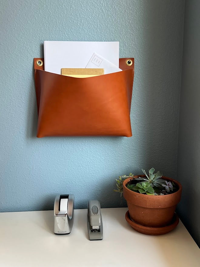 Extra Large Leather Wall Pocket | Office Entry Storage | Hanging Storage