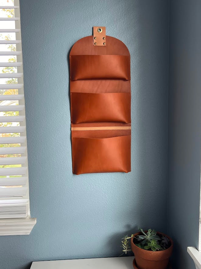 Leather Wall Office Organizer | Three Pocket Hanging Storage | Office Organizer | Desk Organizer