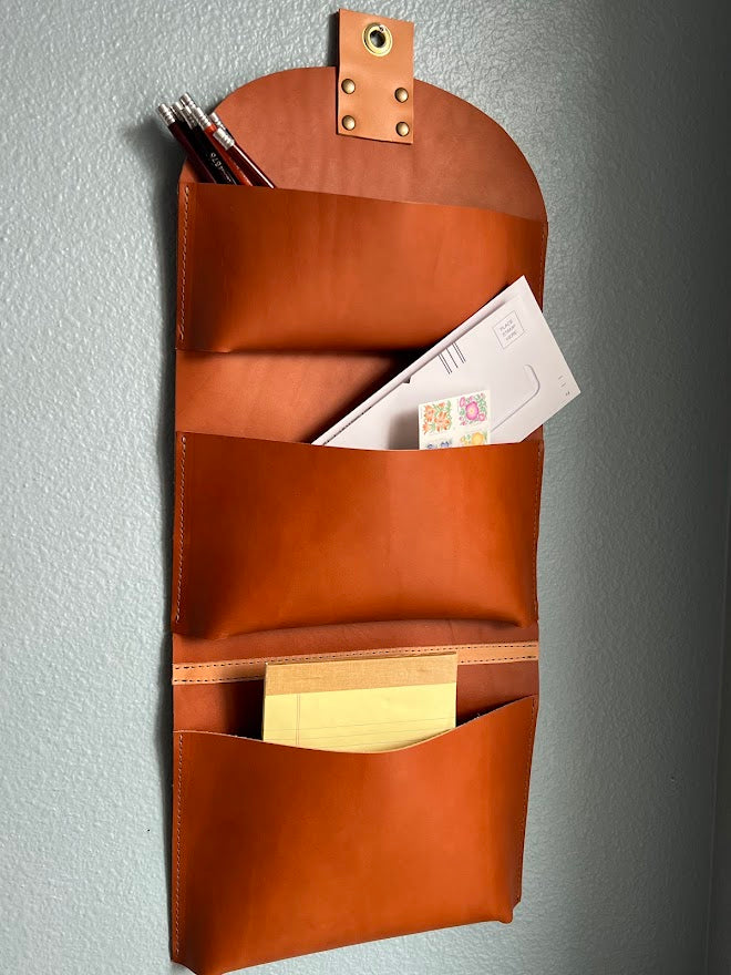 Leather Wall Office Organizer | Three Pocket Hanging Storage | Office Organizer | Desk Organizer