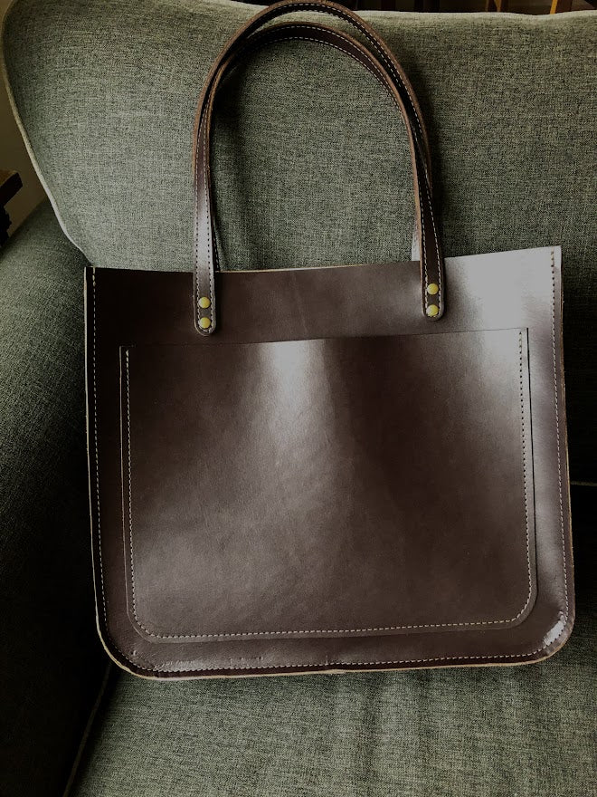 Structured Leather Tote | Large Tote Bag | Leather Tote With Pocket