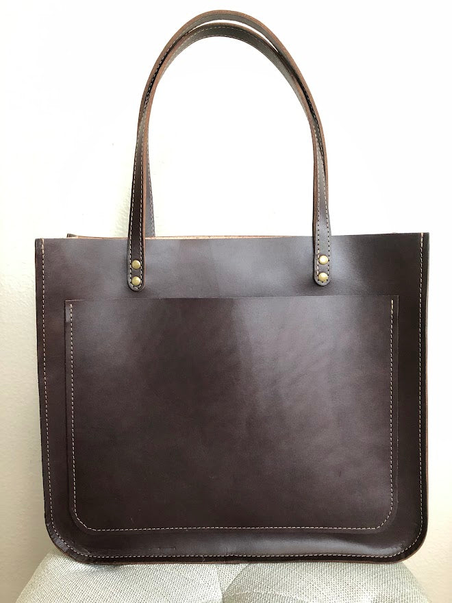 Structured Leather Tote | Large Tote Bag | Leather Tote With Pocket