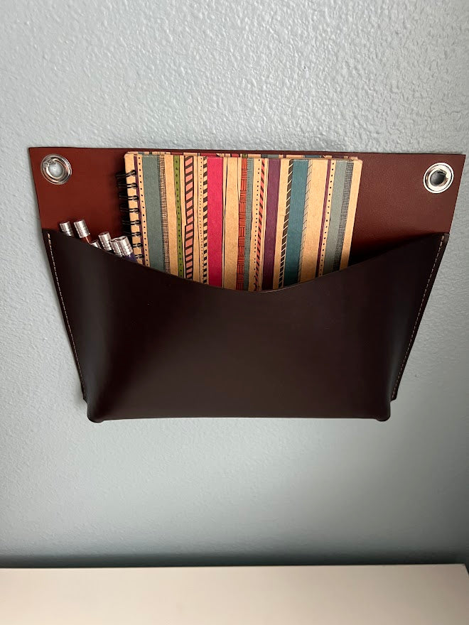 Two-Tone Leather Organizer | Hanging Leather Wall Pocket | Hanging Storage | Leather Gift