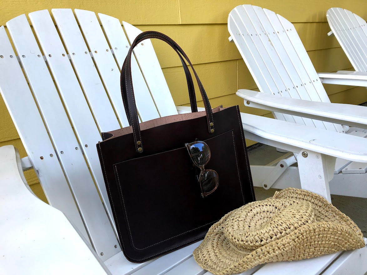 Structured Leather Tote | Large Tote Bag | Leather Tote With Pocket